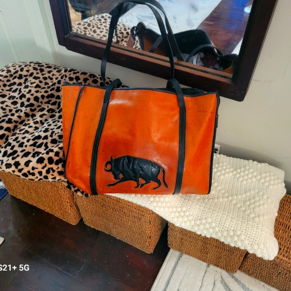 S. Vehr large one of kind leather tote. Vintage late1980's